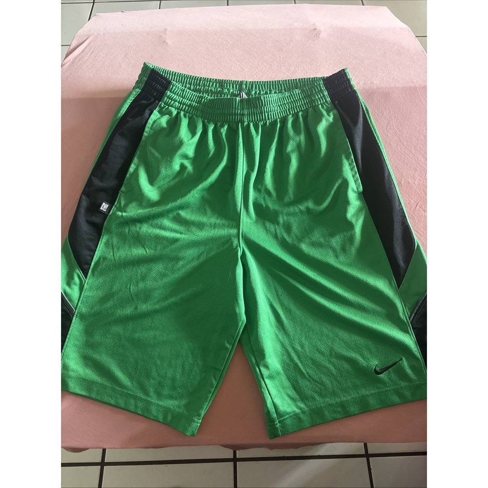Nike Dri-Fit Mens Athletic Basketball Shorts Green Black Pockets Large